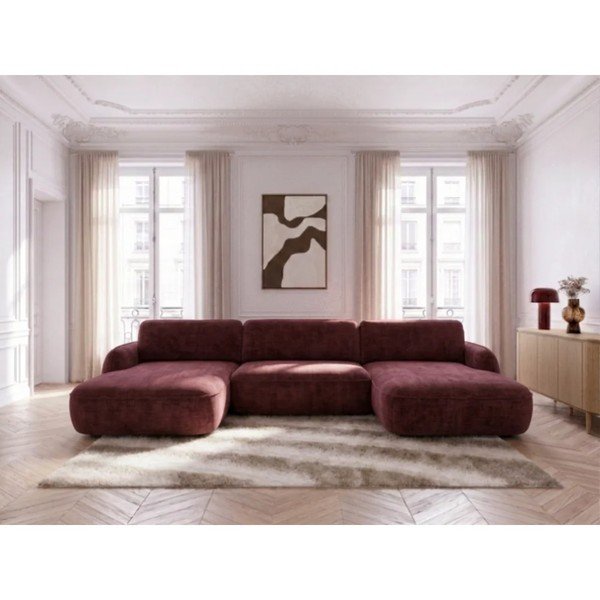 Červená zamatová rozkladacia/s úložným priestorom rohová pohovka (do tvaru "U") Celeste – Bobochic Paris-image-1