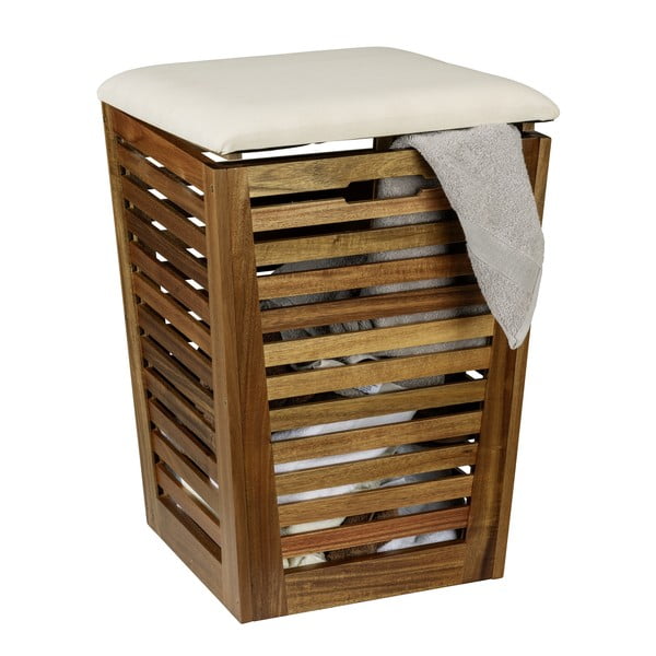 Tmavo prírodný drevený kôš na bielizeň 55 l Fondi – Wenko