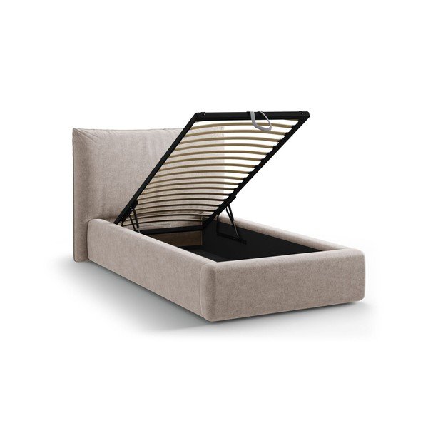 Béžová čalúnená jednolôžková posteľ s úložným priestorom s roštom 90x200 cm Kaelle – Micadoni -image-1