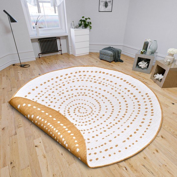 Okrovožlto-biely okrúhly vonkajší koberec ø 200 cm Bali – NORTHRUGS-image-1