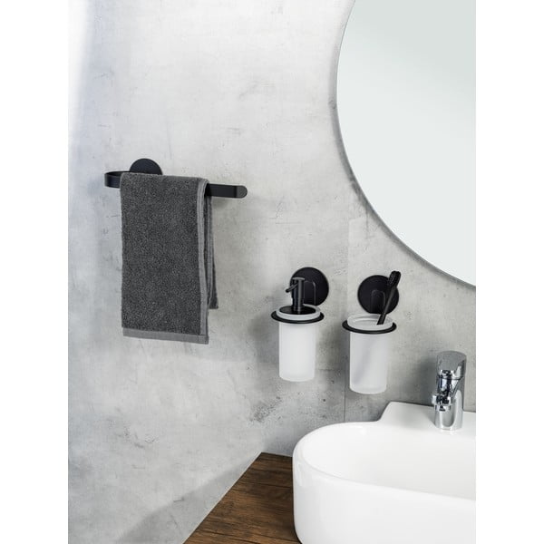 Matne čierny samodržiaci kovový držiak na uteráky Bivio – Wenko-image-1