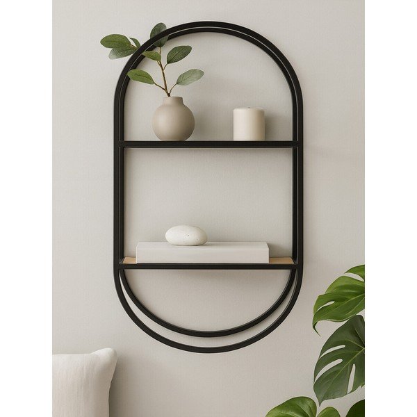 Čierna/v prírodnej farbe poschodová kovová polica 35 cm Mataram – Premier Housewares-image-2