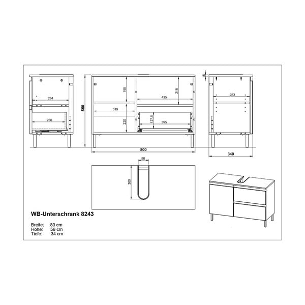 Tmavosivá skrinka pod umývadlo v dekore duba 80x56 cm Salinas - Germania-image-4