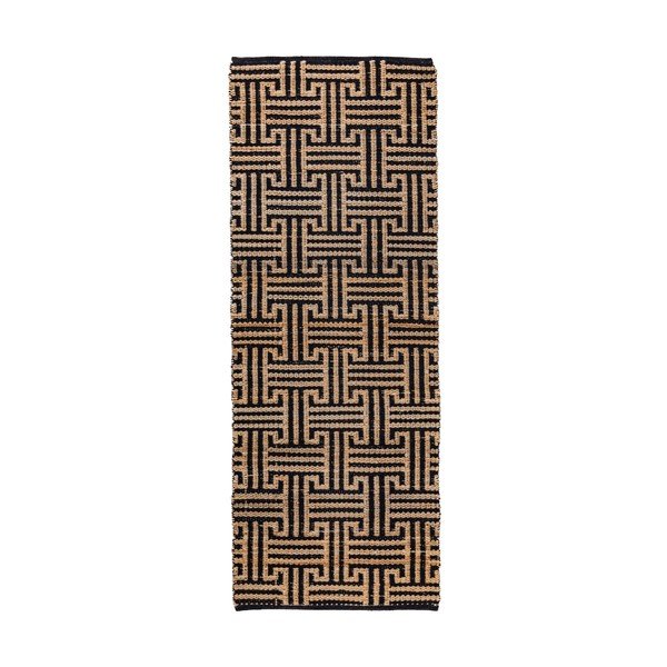 Čierny/v prírodnej farbe ručne tkaný behúň s prímesou juty 80x230 cm Meander Jute – Flair Rugs