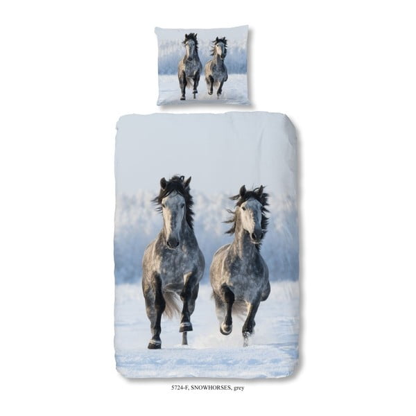 Detské flanelové bavlnené obliečky na jednolôžko Good Morning Snow Horses, 140 × 200 cm