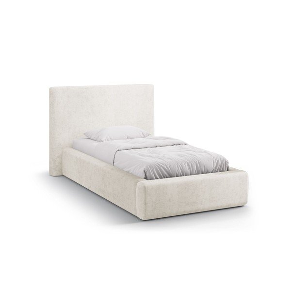 Krémová čalúnená jednolôžková posteľ s úložným priestorom s roštom 90x200 cm Amy – Micadoni 