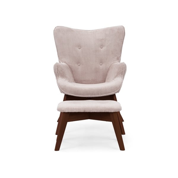 Svetloružové menčestrové kreslo s podnožkou Niko – Ropez-image-3