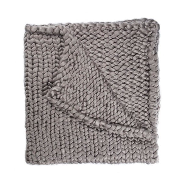 Sivá ručne pletená deka Chunky Plaids, 100 x 150 cm