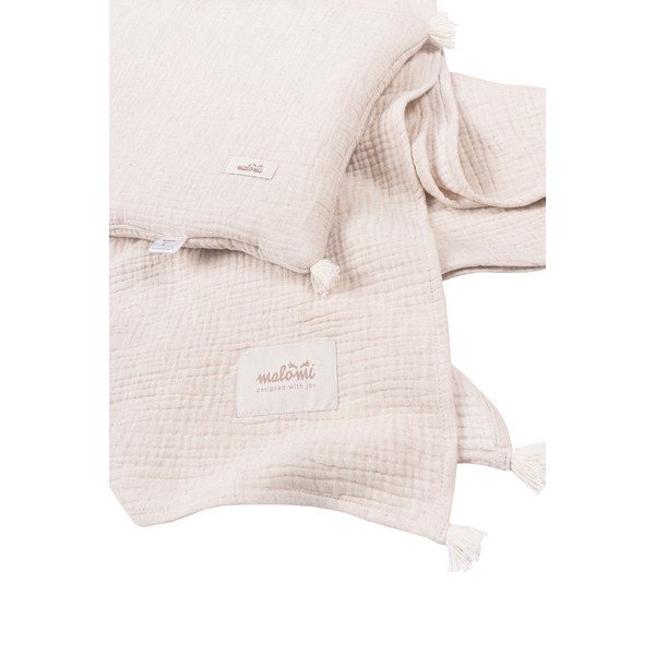 Krémová mušelínová detská deka a vankúš v súprave 100x130 cm Muslin Linen – Malomi Kids-image-2