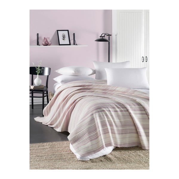 Svetloružová ľahká prešívaná bavlnená prikrývka cez posteľ Runino Luna, 160 x 220 cm