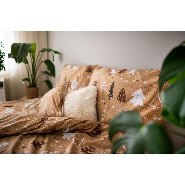 Hnedé bavlnené obliečky na jednolôžko Cotton House Trees, 140×200 cm-image-2