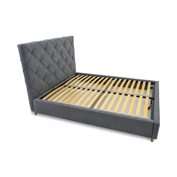 Sivá čalúnená dvojlôžková posteľ s úložným priestorom a roštom 160x200 cm Bee – Scandic-image-4