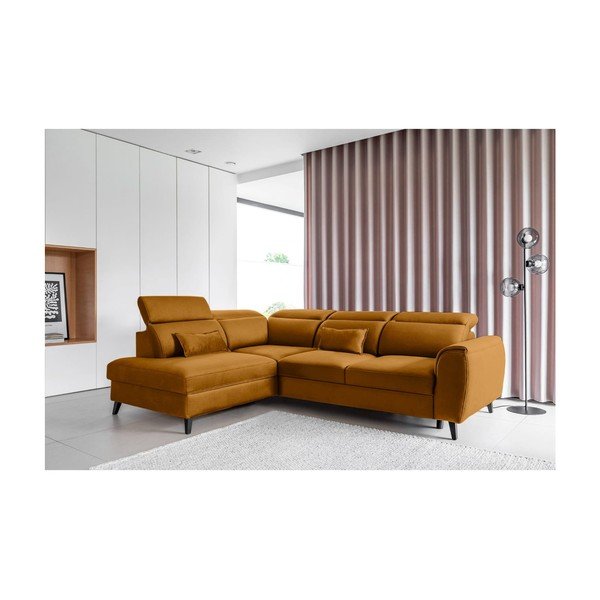 Žltá zamatová rozkladacia/s úložným priestorom rohová pohovka (ľavý roh/do L) Noble – ELTAP-image-1