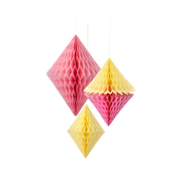 Papierová dekorácia Honeycomb Diamond Yellow&Pink, 3 kusy