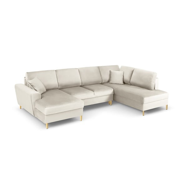 Béžová zamatová rozkladacia/s úložným priestorom rohová pohovka (pravý roh/do "U") Kyoto – Cosmopolitan Design-image-1