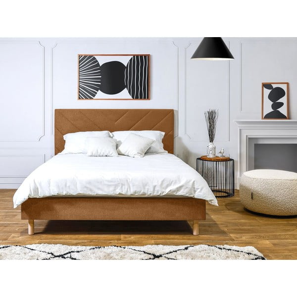 Oranžová čalúnená dvojlôžková posteľ s roštom 160x200 cm Romane – Bobochic Paris-image-3