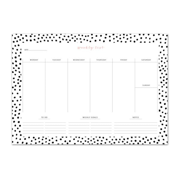 Týždenný plánovač Leo La Douce Black Dots, 21 x 29,7 cm