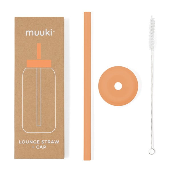 Silikónová slamka s čistiacou kefkou/s viečkom Tropical Papaya – Muuki