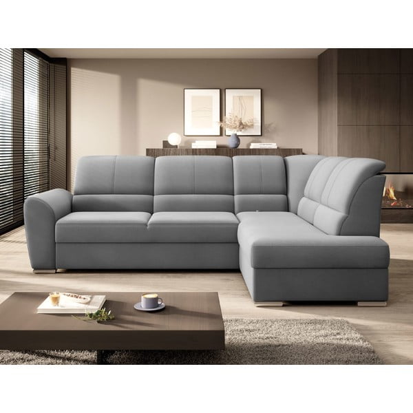 Sivá zamatová rozkladacia/s úložným priestorom rohová pohovka (pravý roh/do L) Siber – ELTAP-image-3