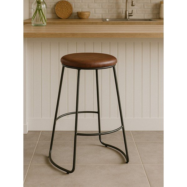 Čierna/hnedá čalúnená barová stolička (výška sedadla 64 cm) Brixton – Premier Housewares-image-1