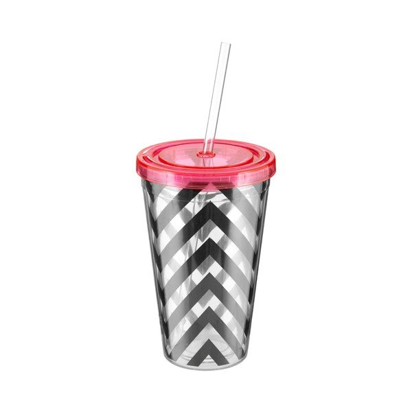 Pruhovaný pohárik s ružovým viečkom Premier Housewares Chevron, 450 ml-image-1