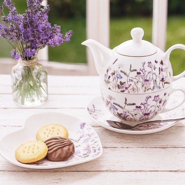 Biela/fialová porcelánová čajová súprava Louka – Orion-image-1