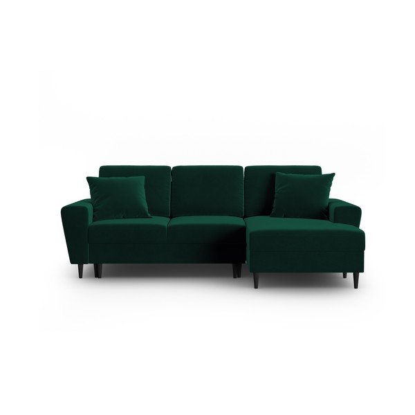 Zelená zamatová rozkladacia/s úložným priestorom rohová pohovka (pravý roh/s leňoškou) Kyoto – Cosmopolitan Design