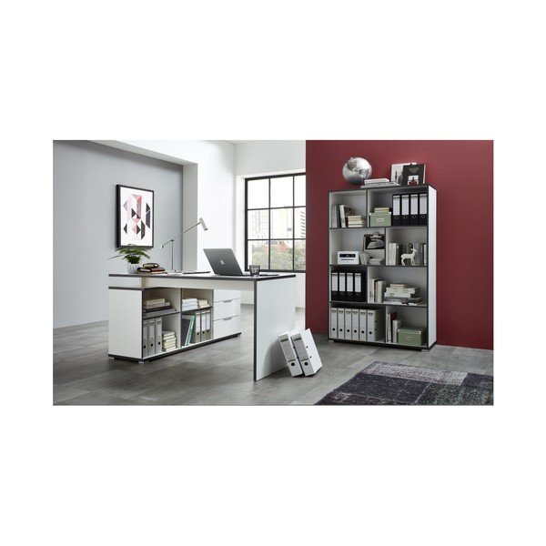 Biely pracovný stôl s odkladacím stolíkom so zásuvkami Germania X-image-3