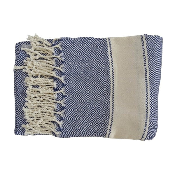 Modrá ručne tkaná osuška z prémiovej bavlny Elmas, 100 × 180 cm