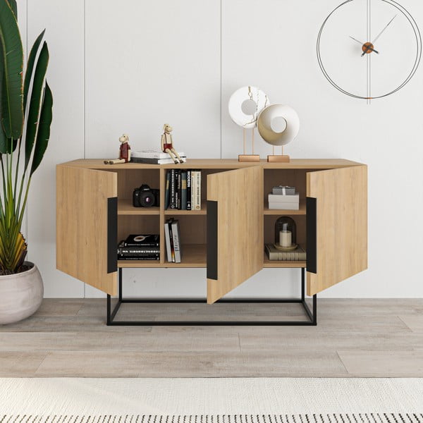 Nízka komoda v dekore duba v prírodnej farbe 150x80 cm Titan – Marckeric-image-1