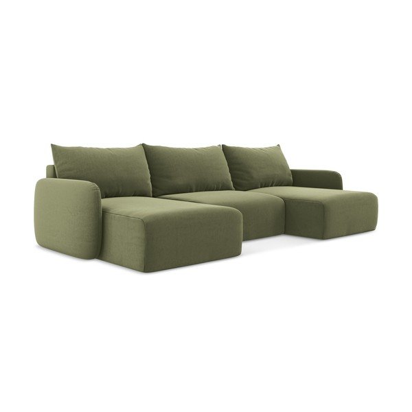 Zelená zamatová rozkladacia/s úložným priestorom rohová pohovka (do tvaru "U") Kalena – Makamii-image-2