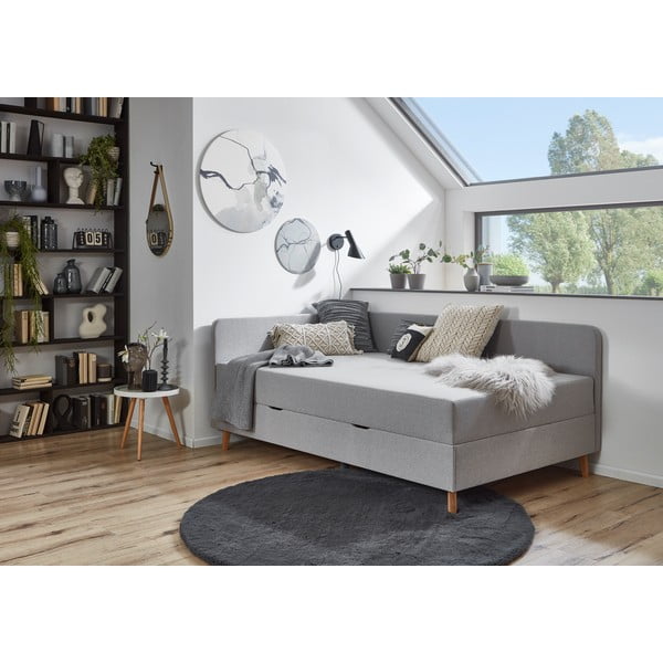 Svetlosivá čalúnená jednolôžková posteľ s úložným priestorom 90x200 cm Cabana – Meise Möbel-image-1