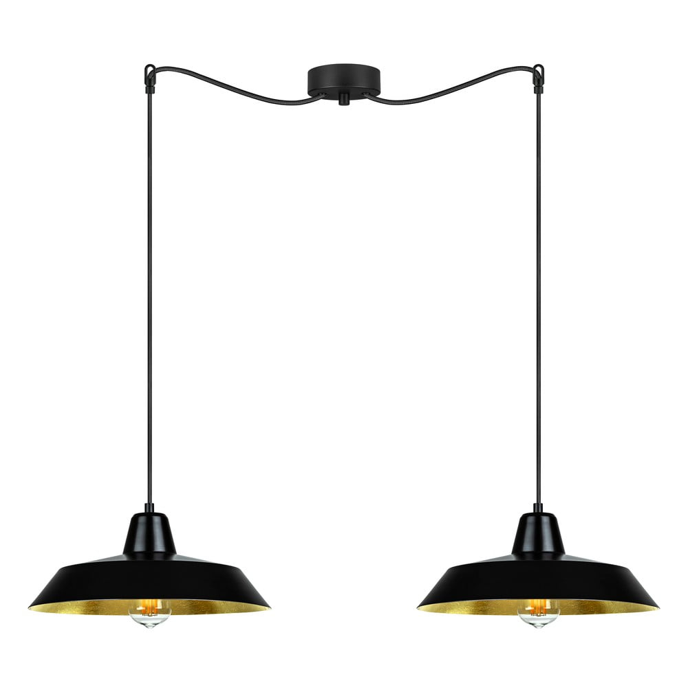 Čierne závesné dvojramenné svietidlo s detailmi v medenej farbe Bulb Attack Cinco, ⌀ 85 cm
