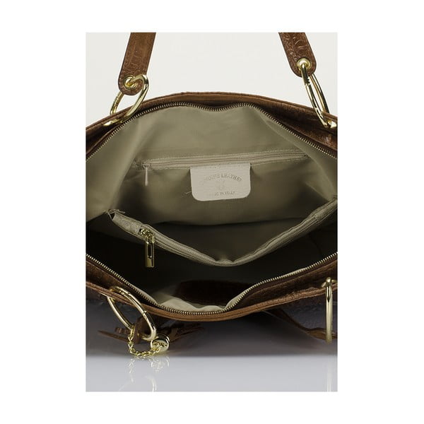 Hnedá kožená kabelka s třásní Massimo Castelli Crocco Suede-image-3