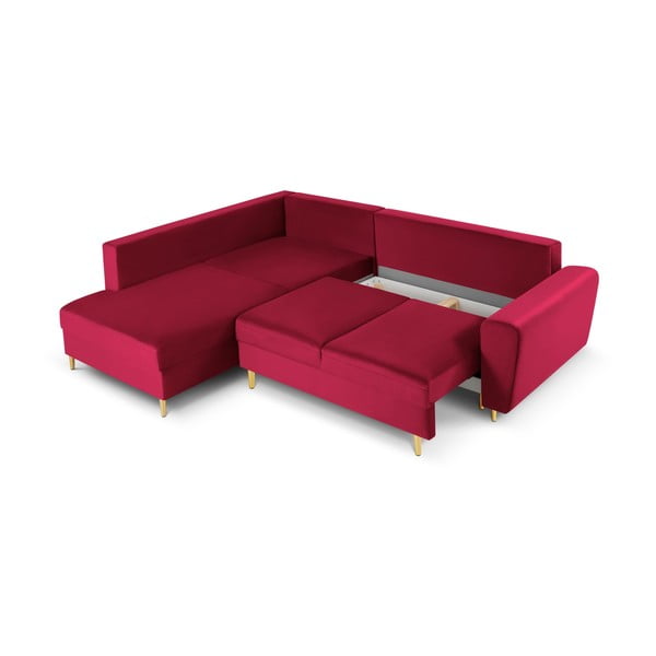 Červená zamatová rozkladacia/s úložným priestorom rohová pohovka (ľavý roh/do L) Kyoto – Cosmopolitan Design-image-3