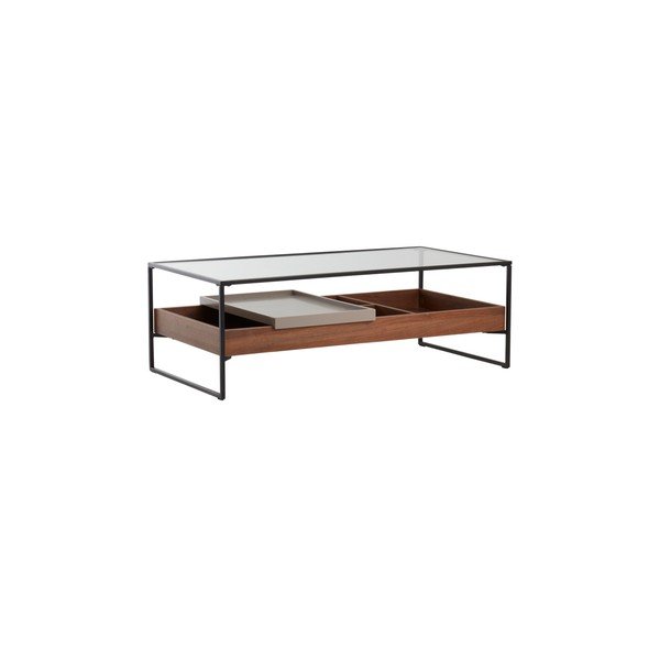 Konferenčný stolík so sklenenou doskou v tmavo prírodnej farbe 60x120 cm Sveg – Jotex-image-3