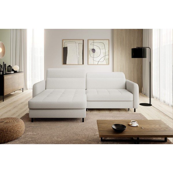 Krémovobiela rozkladacia/s úložným priestorom rohová pohovka z textílie buklé (ľavý roh/s leňoškou) Gomsi – ELTAP-image-3