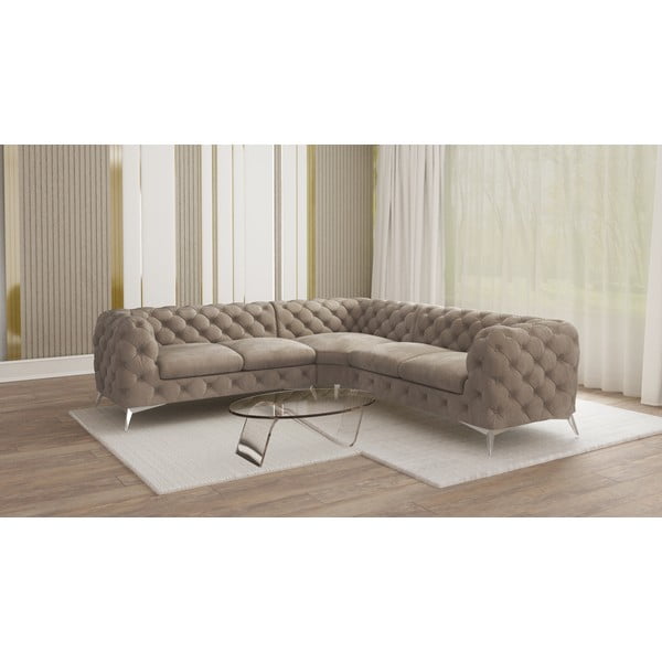 Sivobéžová zamatová rohová pohovka Chelsea – Ropez-image-1