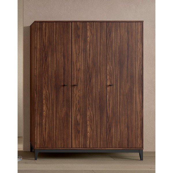 Šatníková skriňa v dekore orecha v tmavo prírodnej farbe 148x190x55 cm Ilyas – Vipack-image-1