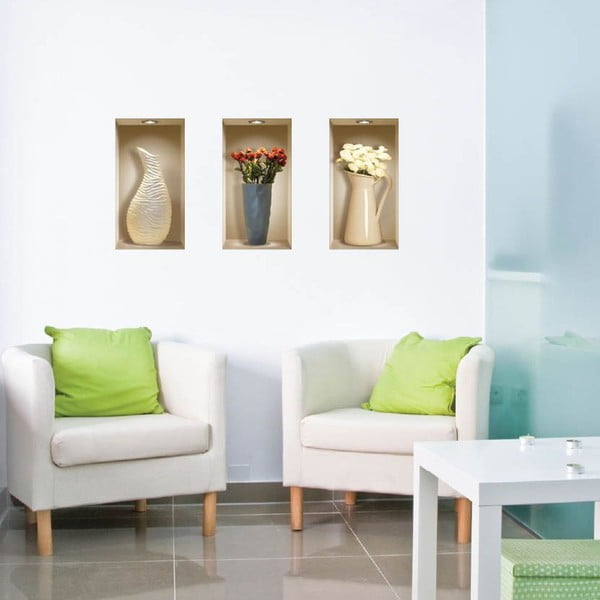3D samolepky na stenu Nisha Vases à fleurs, 3 ks