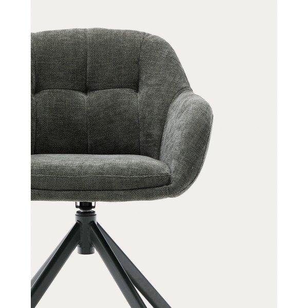 Tmavozelené čalúnené jedálenské kreslo s podrúčkami Dorina – Kave Home-image-2