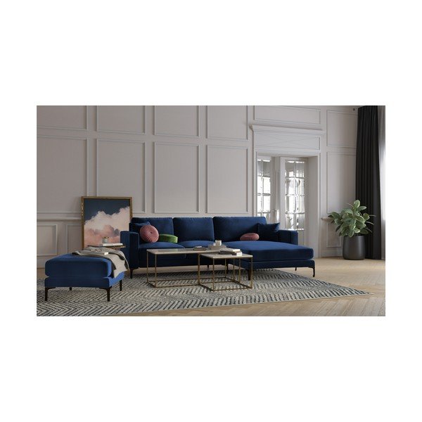 Námornícky modrá zamatová podnožka Kooko Home Harmony-image-3
