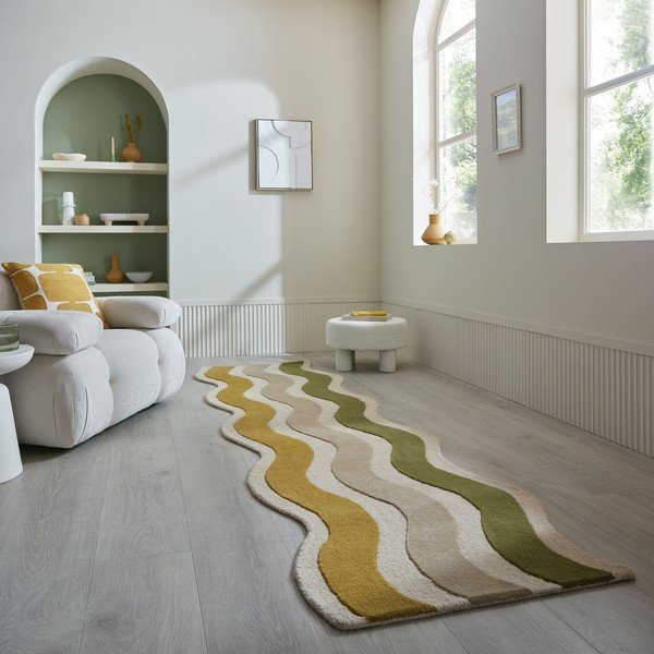Zelený/v prírodnej farbe ručne tkaný vlnený behúň 80x300 cm Cascade Wool – Flair Rugs-image-1