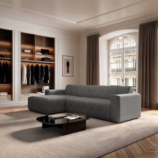 Sivá zamatová rohová pohovka (ľavý roh/s leňoškou) Tuil – Rodier-image-1