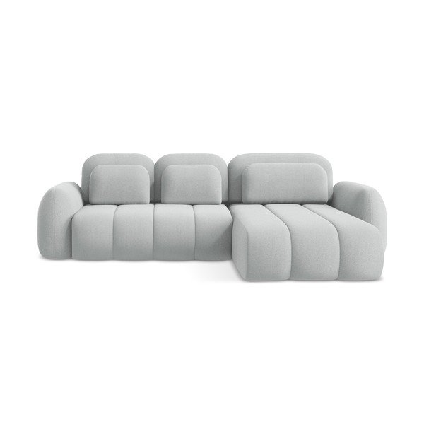 Svetlosivá rozkladacia/s úložným priestorom rohová pohovka z textílie buklé (pravý roh/s leňoškou) Pele – Makamii