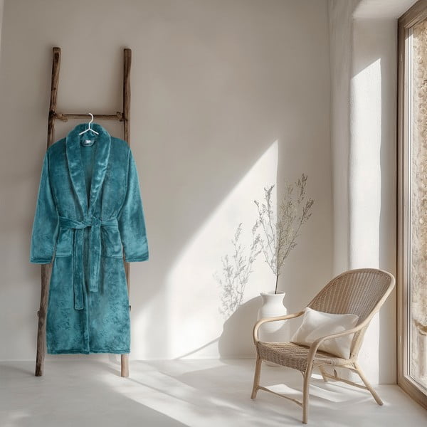 Modrý župan z mikroplyšu veľkosť M/L Polyvelvet – Good Morning-image-1