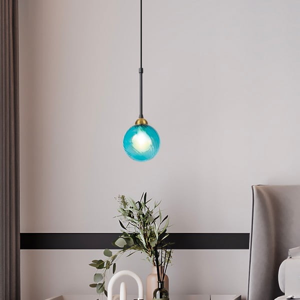 Modré závesné svietidlo so skleneným tienidlom ø 12 cm Twister – Squid Lighting-image-2