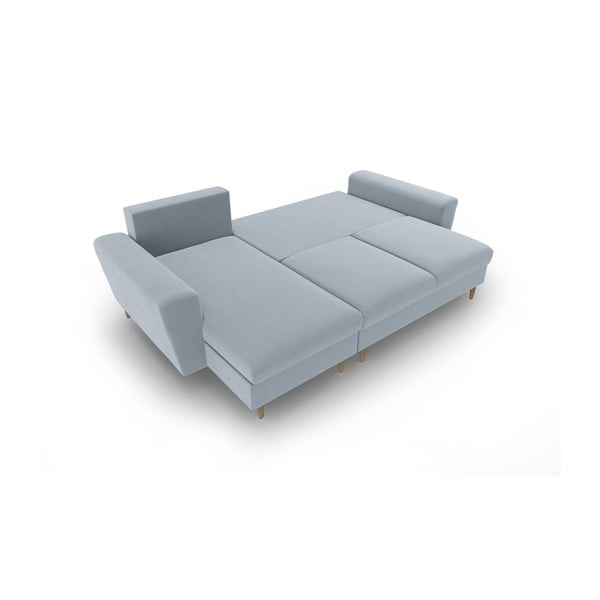 Svetlomodrá zamatová rozkladacia/s úložným priestorom rohová pohovka Kyoto – Cosmopolitan Design-image-2