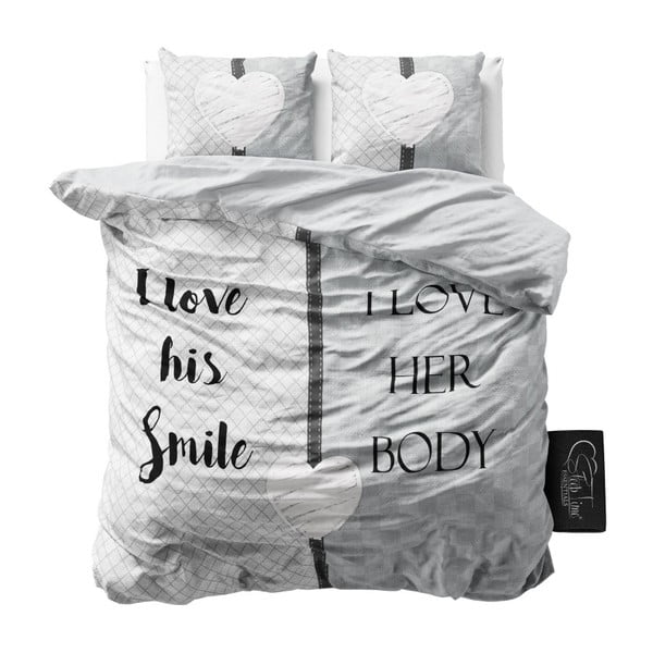 Sivé obliečky z mikroperkálu Sleeptime What Do You Love, 160 x 200 cm