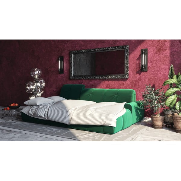 Tmavozelená zamatová rozkladacia rohová pohovka Devichy Tous, pravý roh-image-1